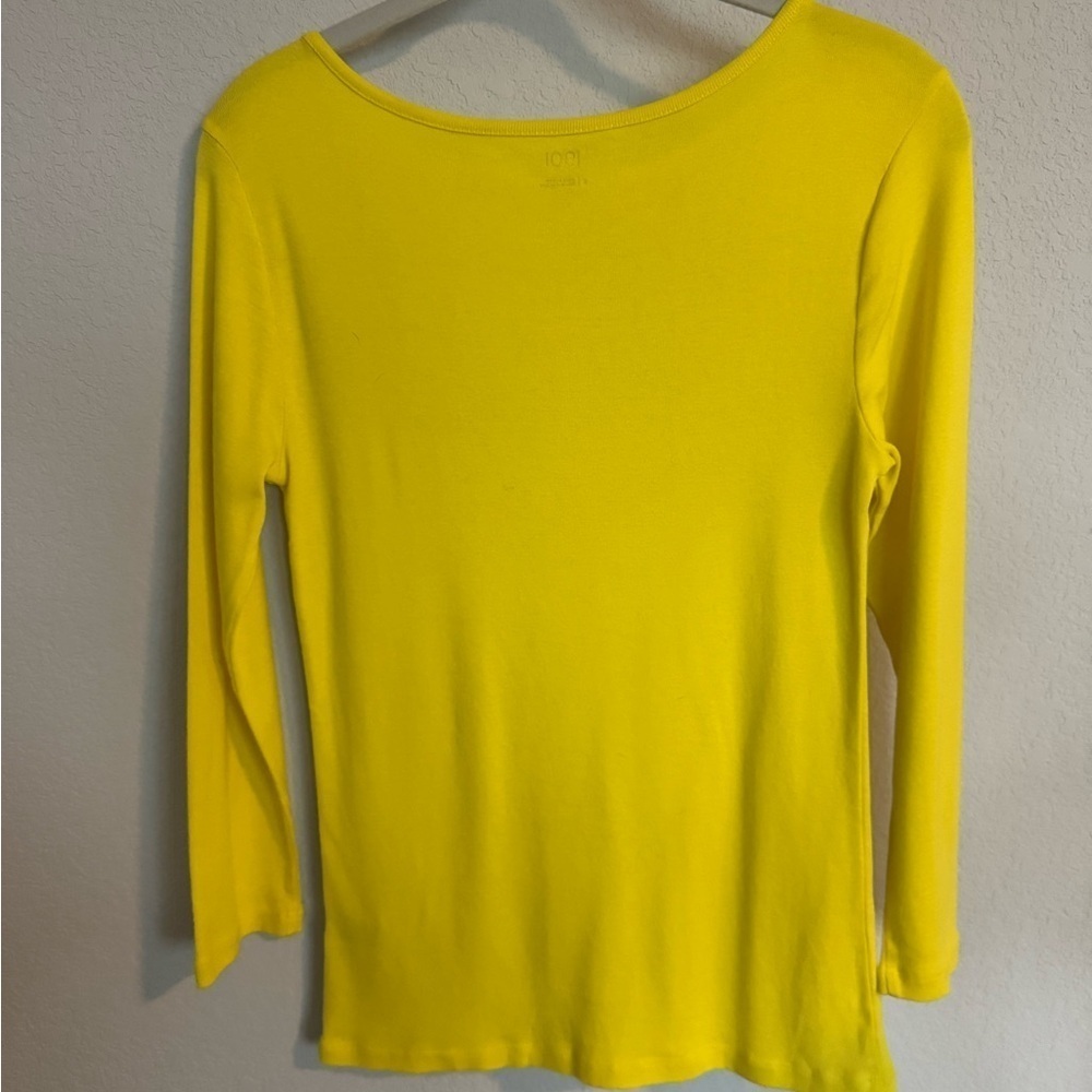 Nordstroms 1901 Button Accent Cotton Knit 3/4 sleeve Top T-Shirt Size S Yellow - Picture 6 of 6